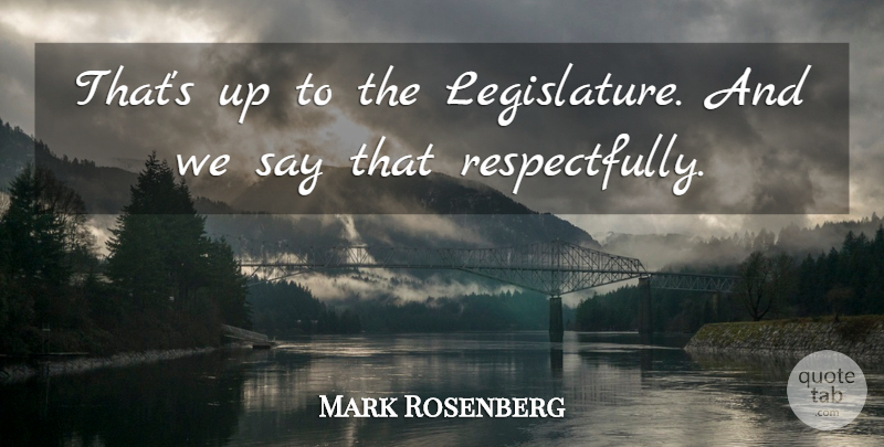 Mark Rosenberg Quote About undefined: Thats Up To The Legislature...