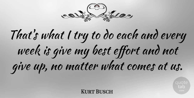 Kurt Busch Quote About Giving Up, Best Effort, Trying: Thats What I Try To...