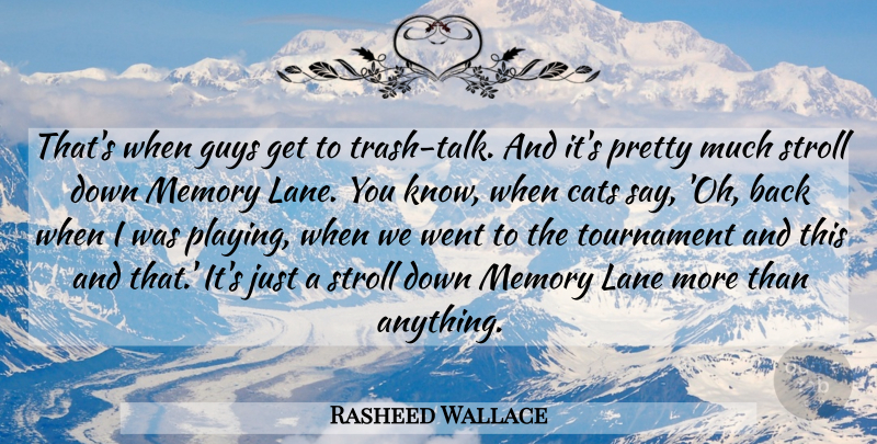 Rasheed Wallace Quote About Cats, Guys, Lane, Memory, Stroll: Thats When Guys Get To...