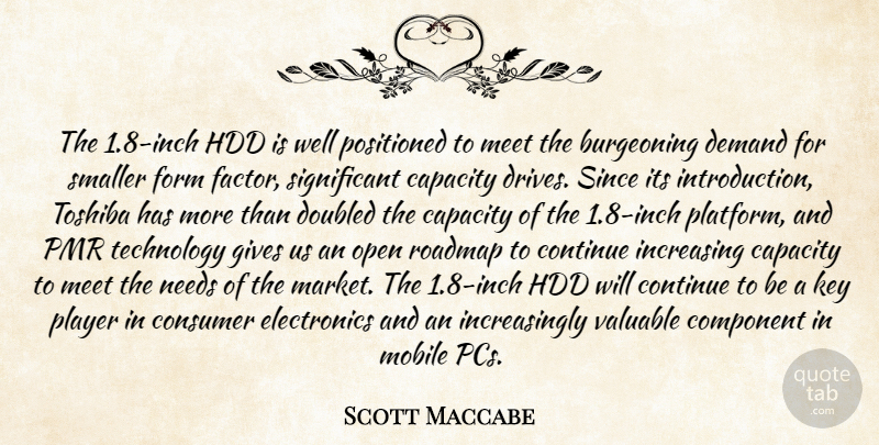 Scott Maccabe Quote About Capacity, Component, Consumer, Continue, Demand: The 1 8 Inch Hdd...