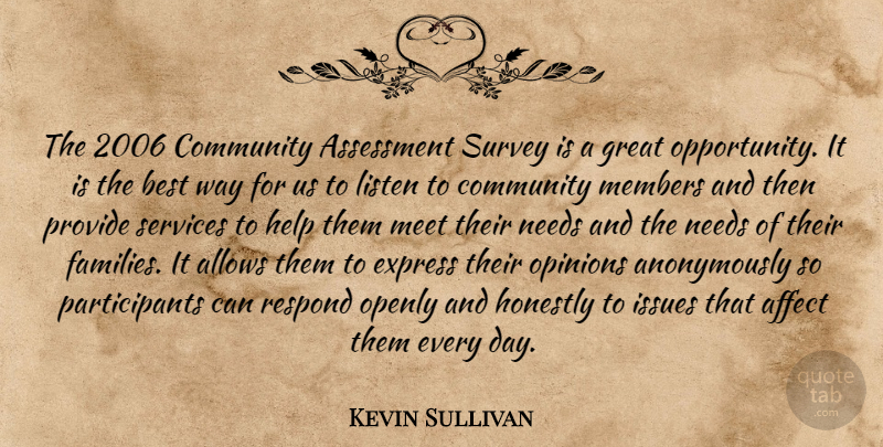 Kevin Sullivan Quote About Affect, Assessment, Best, Community, Express: The 2006 Community Assessment Survey...