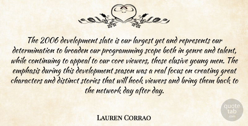 Lauren Corrao Quote About Appeal, Both, Bring, Broaden, Characters: The 2006 Development Slate Is...