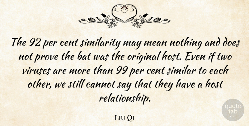 Liu Qi Quote About Bat, Cannot, Cent, Host, Mean: The 92 Per Cent Similarity...