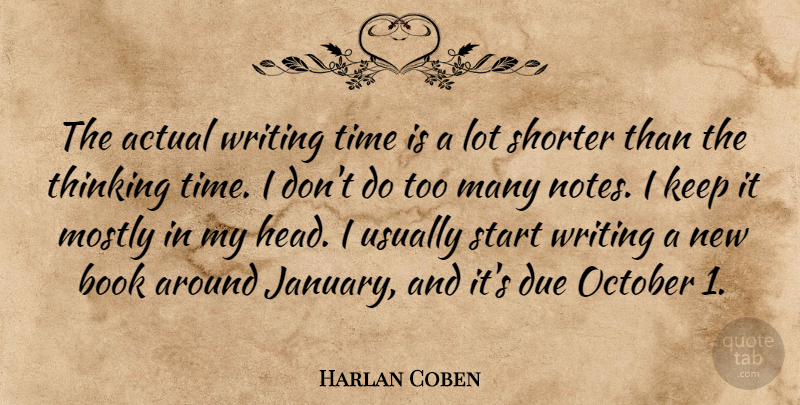 Harlan Coben Quote About Book, Writing, Thinking: The Actual Writing Time Is...