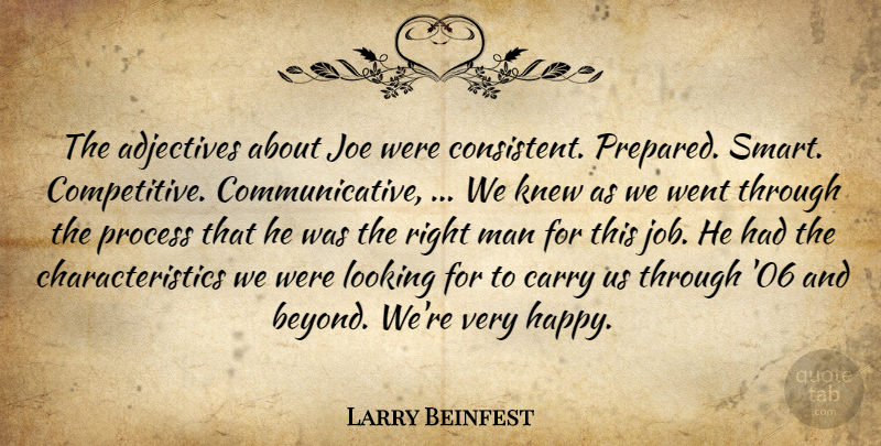 Larry Beinfest Quote About Adjectives, Carry, Joe, Knew, Looking: The Adjectives About Joe Were...