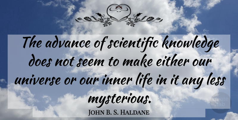 John B. S. Haldane Quote About Doe, Mysterious, Scientific Knowledge: The Advance Of Scientific Knowledge...
