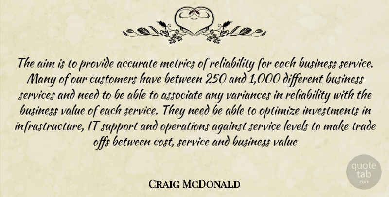 Craig McDonald Quote About Accurate, Against, Aim, Associate, Business: The Aim Is To Provide...