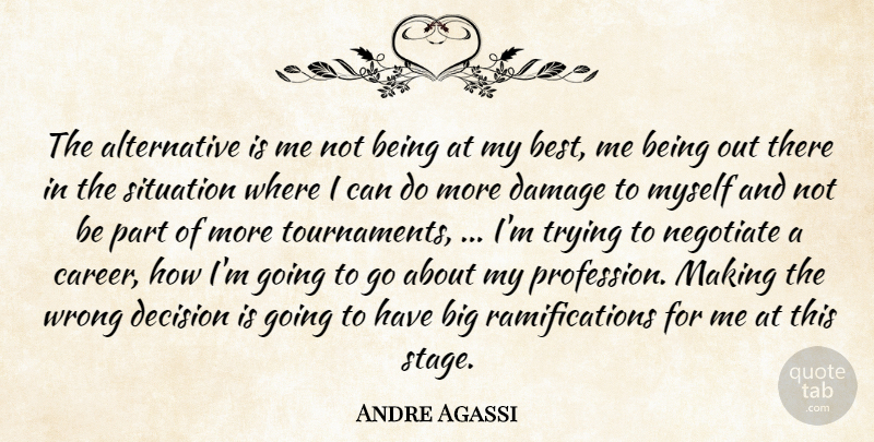 Andre Agassi Quote About Damage, Decision, Negotiate, Situation, Trying: The Alternative Is Me Not...