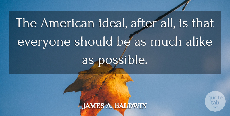 James A. Baldwin Quote About Alike, Conformity: The American Ideal After All...