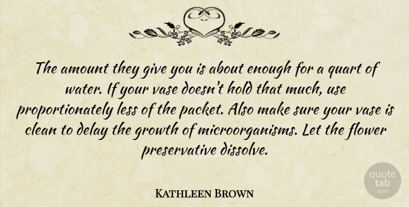 Kathleen Brown Quote About Amount, Clean, Delay, Flower, Growth: The Amount They Give You...