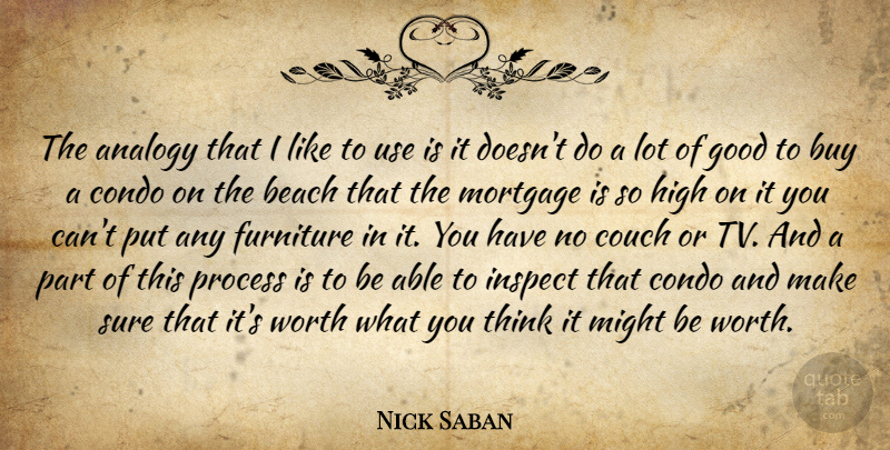 Nick Saban Quote About Analogy, Beach, Buy, Condo, Couch: The Analogy That I Like...