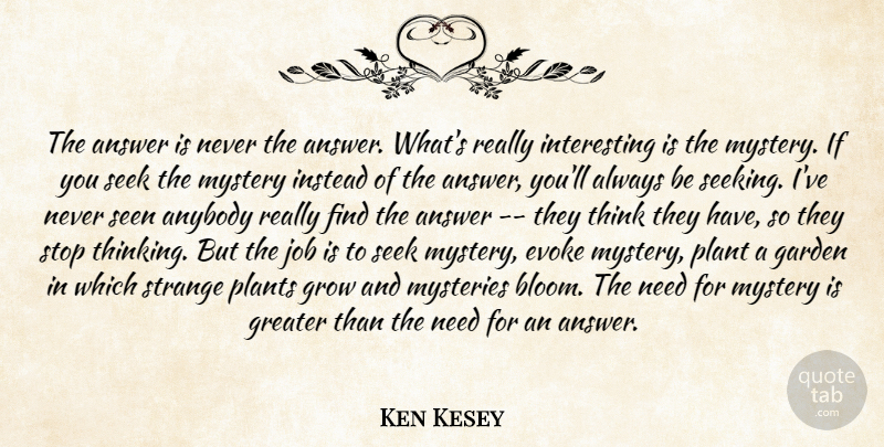 Ken Kesey Quote About Motivational, Jobs, Garden: The Answer Is Never The...
