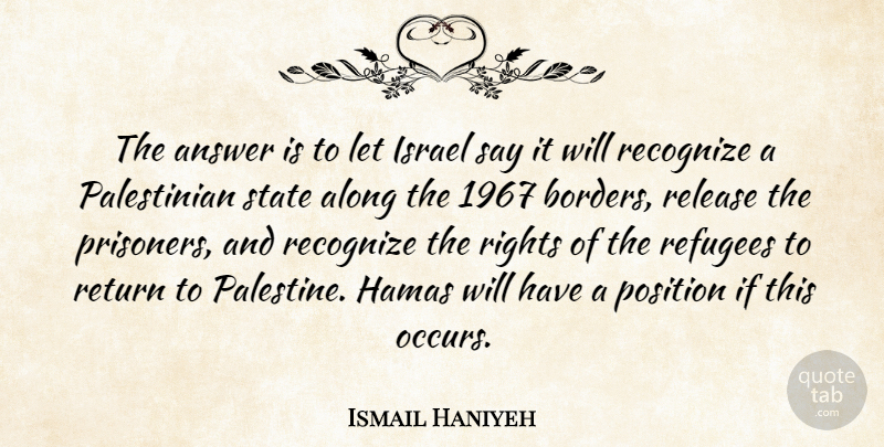 Ismail Haniyeh Quote About Rights, Israel, Borders: The Answer Is To Let...