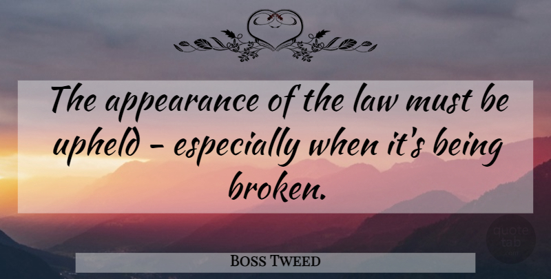 Boss Tweed Quote About Law, Broken, Appearance: The Appearance Of The Law...
