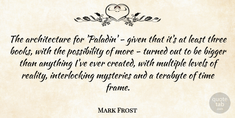 Mark Frost Quote About Architecture, Bigger, Given, Levels, Multiple: The Architecture For Paladin Given...