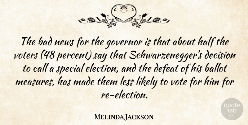 Melinda Jackson Quote About Bad, Ballot, Call, Decision, Defeat: The Bad News For The...