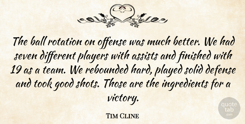 Tim Cline Quote About Ball, Defense, Finished, Good, Offense: The Ball Rotation On Offense...