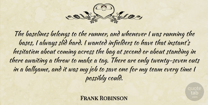 Frank Robinson Quote About Running, Jobs, Team: The Baselines Belongs To The...