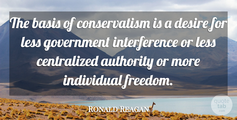 Ronald Reagan Quote About Government, Desire, Libertarian: The Basis Of Conservatism Is...