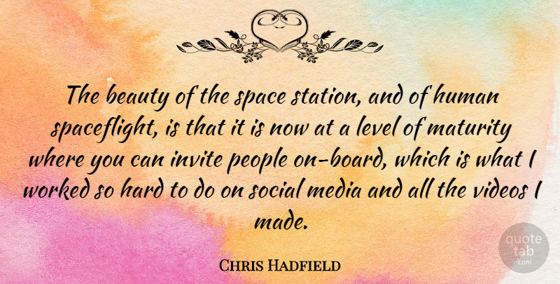 Chris Hadfield Quote About Beauty, Hard, Human, Invite, Level: The Beauty Of The Space...