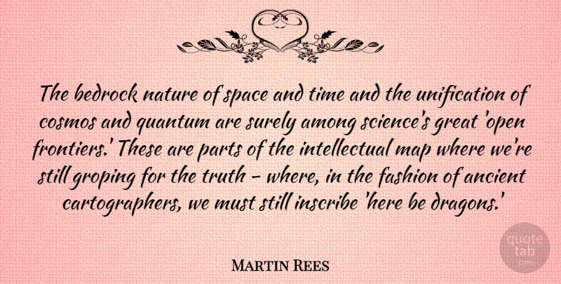 Martin Rees Quote About Among, Ancient, Bedrock, Cosmos, Fashion: The Bedrock Nature Of Space...