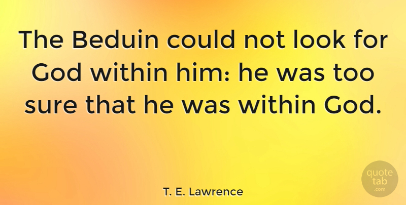 T. E. Lawrence Quote About Looks: The Beduin Could Not Look...