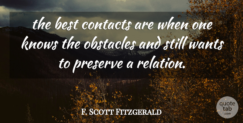 F. Scott Fitzgerald Quote About Want, Obstacles, Tender Is The Night: The Best Contacts Are When...