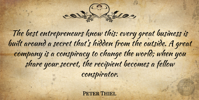Peter Thiel Quote About Entrepreneur, Secret, World: The Best Entrepreneurs Know This...