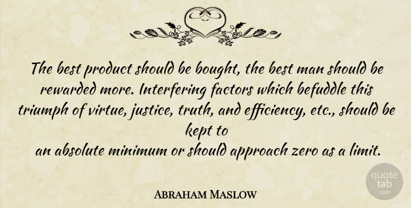 Abraham Maslow Quote About Zero, Men, Justice: The Best Product Should Be...