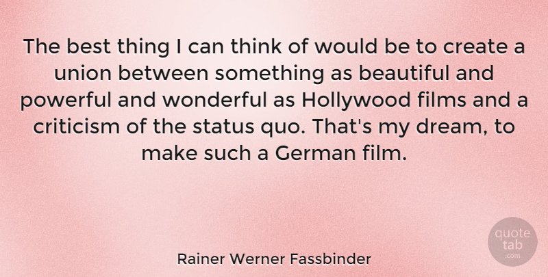 Rainer Werner Fassbinder Quote About Beautiful, Dream, Powerful: The Best Thing I Can...