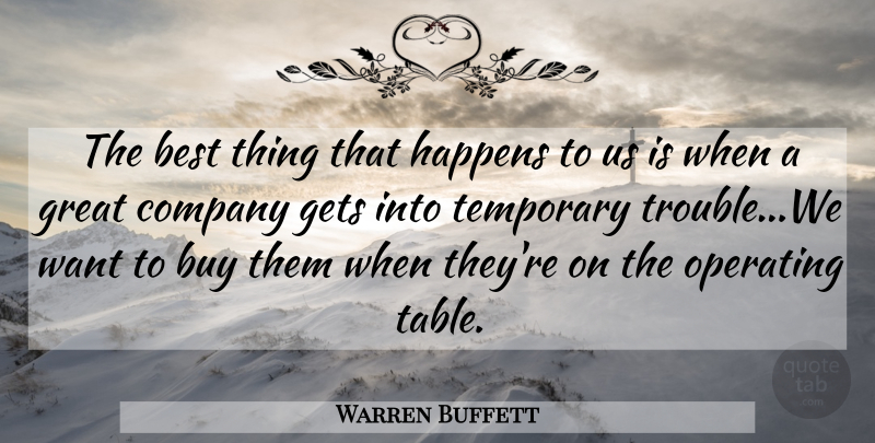 Warren Buffett Quote About Business, Investing Money, Tables: The Best Thing That Happens...