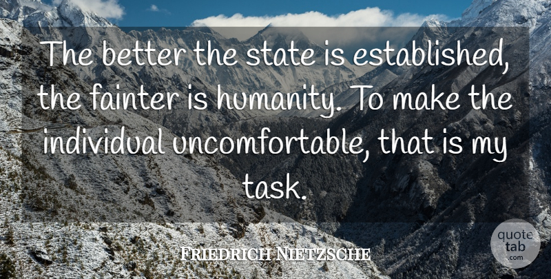 Friedrich Nietzsche Quote About Humanity, Atheism, Tasks: The Better The State Is...