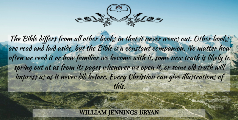 William Jennings Bryan Quote About Christian, Spring, Book: The Bible Differs From All...