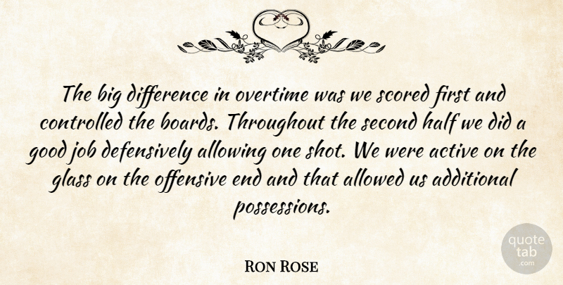 Ron Rose Quote About Active, Additional, Allowed, Allowing, Controlled: The Big Difference In Overtime...