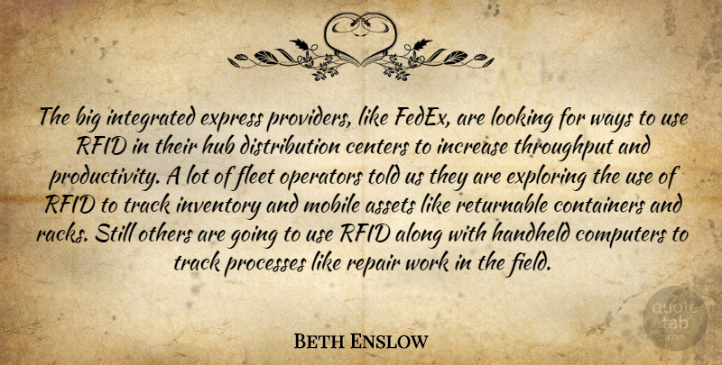 Beth Enslow Quote About Along, Assets, Centers, Computers, Exploring: The Big Integrated Express Providers...