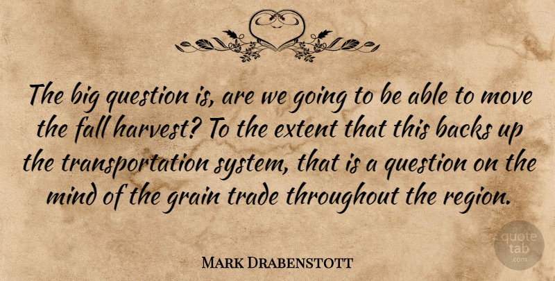Mark Drabenstott Quote About Backs, Extent, Fall, Grain, Mind: The Big Question Is Are...