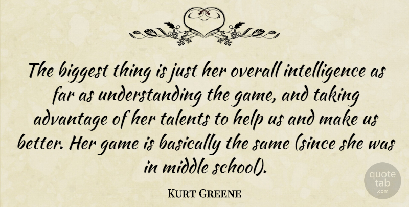 Kurt Greene Quote About Advantage, Basically, Biggest, Far, Game: The Biggest Thing Is Just...
