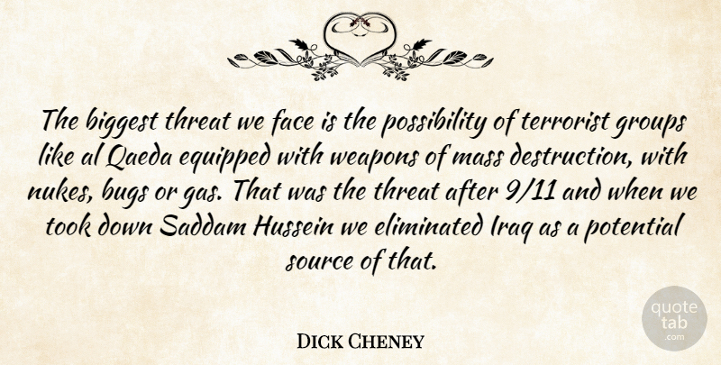 Dick Cheney Quote About Mass Destruction, Iraq, Hussein: The Biggest Threat We Face...