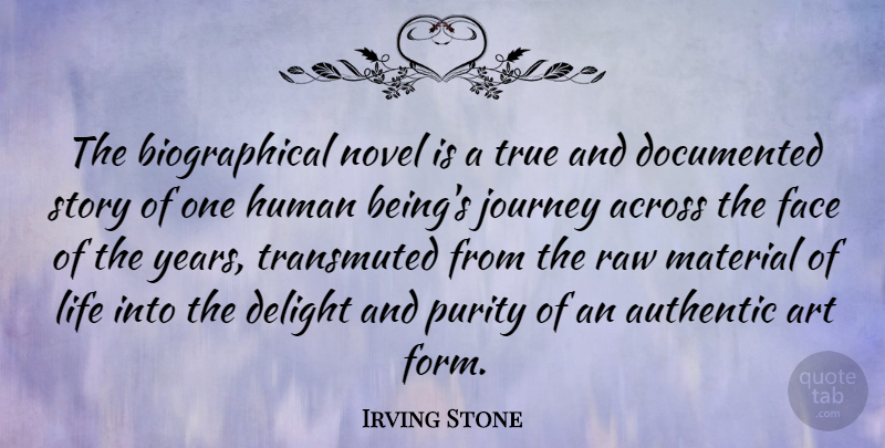 Irving Stone Quote About Across, Art, Authentic, Delight, Documented: The Biographical Novel Is A...