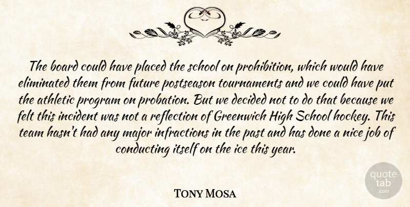 Tony Mosa Quote About Athletic, Board, Conducting, Decided, Eliminated: The Board Could Have Placed...