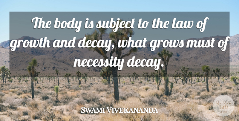 Swami Vivekananda Quote About Law, Growth, Body: The Body Is Subject To...