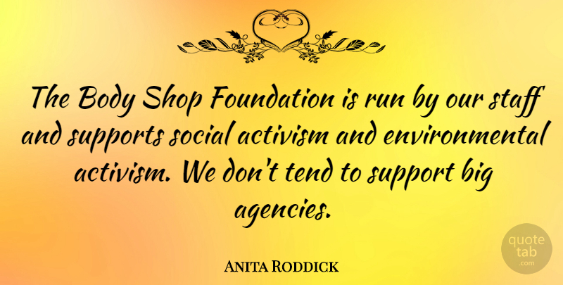 Anita Roddick Quote About Running, Agency, Support: The Body Shop Foundation Is...