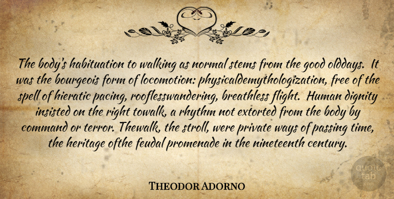 Theodor Adorno Quote About Heritage, Body, Way: The Bodys Habituation To Walking...
