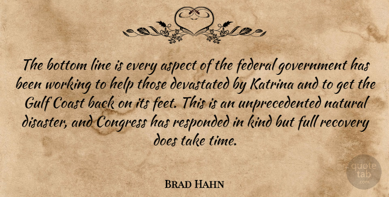 Brad Hahn Quote About Aspect, Bottom, Coast, Congress, Devastated: The Bottom Line Is Every...