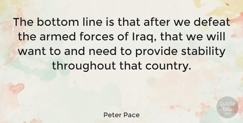 Peter Pace Quote About Country, Iraq, Pace: The Bottom Line Is That...