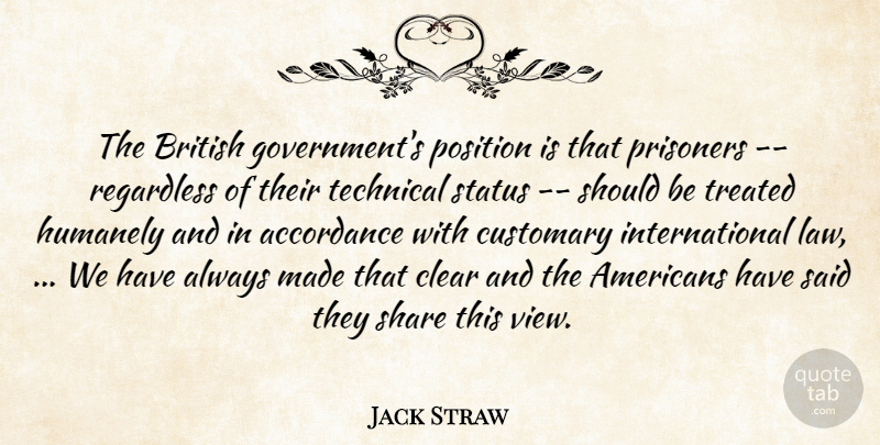 Jack Straw Quote About British, Clear, Position, Prisoners, Regardless: The British Governments Position Is...
