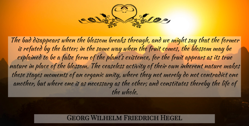 Georg Wilhelm Friedrich Hegel Quote About Break Through, Unity, Bud: The Bud Disappears When The...