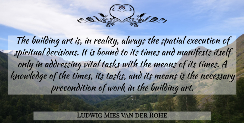 Ludwig Mies van der Rohe Quote About Addressing, Art, Bound, Building, Execution: The Building Art Is In...