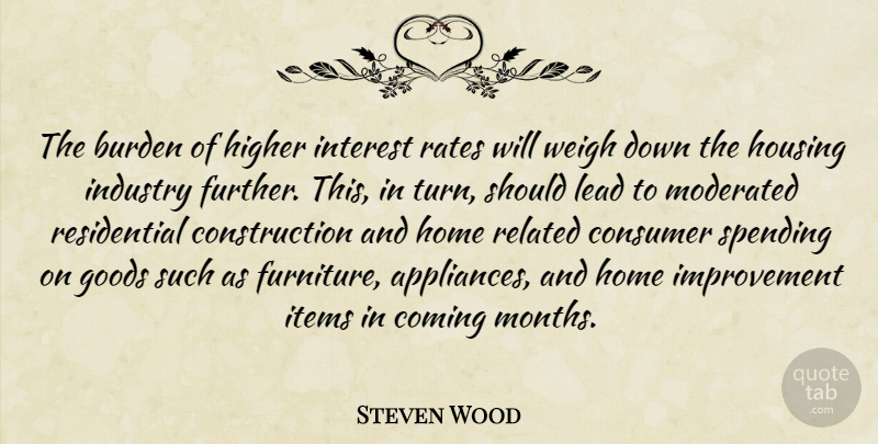 Steven Wood Quote About Burden, Coming, Consumer, Goods, Higher: The Burden Of Higher Interest...