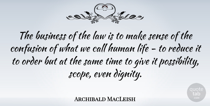 Archibald MacLeish Quote About Order, Law, Confusion: The Business Of The Law...